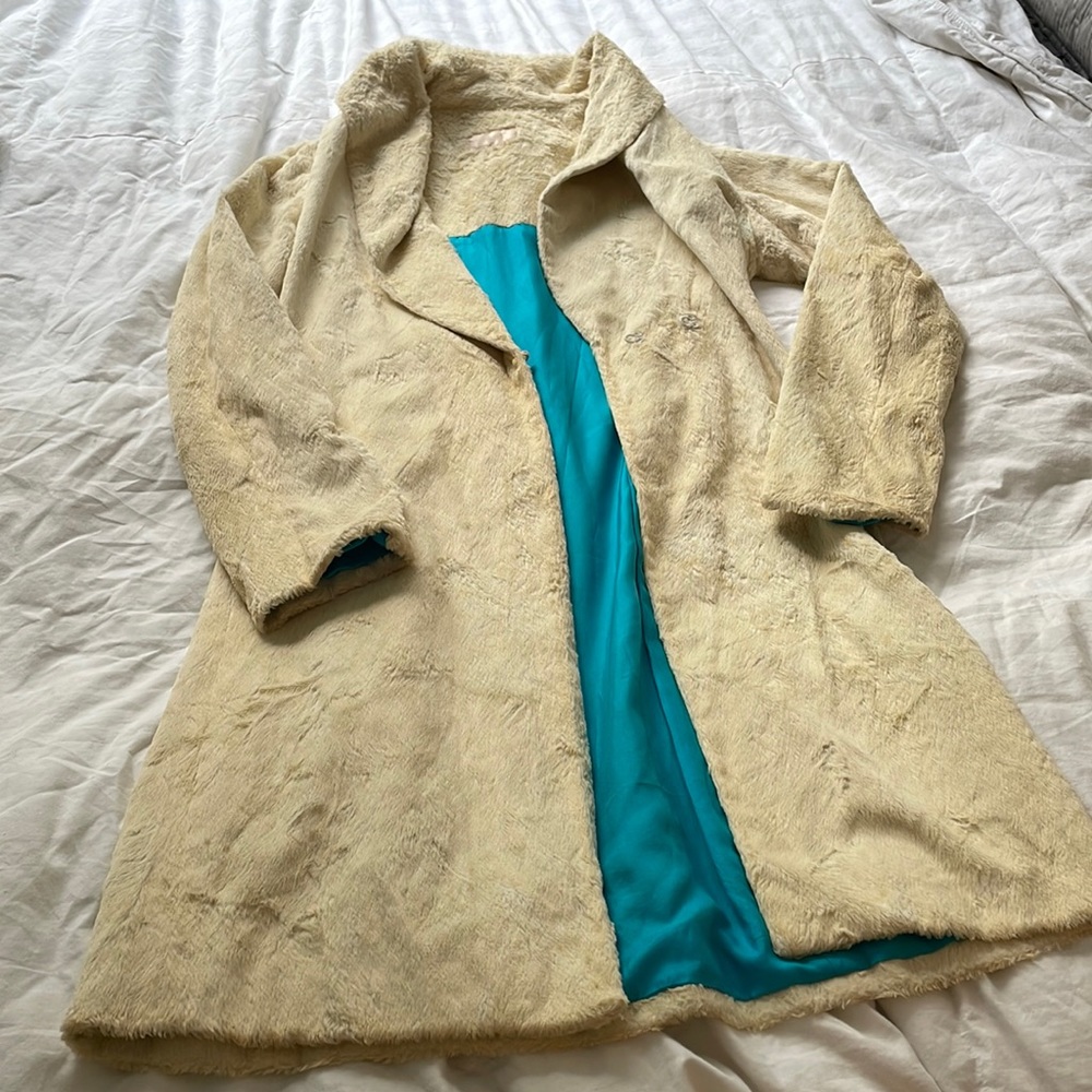 Spooner Prague Vintage Faux Fur Jacket Teal Blue Lining